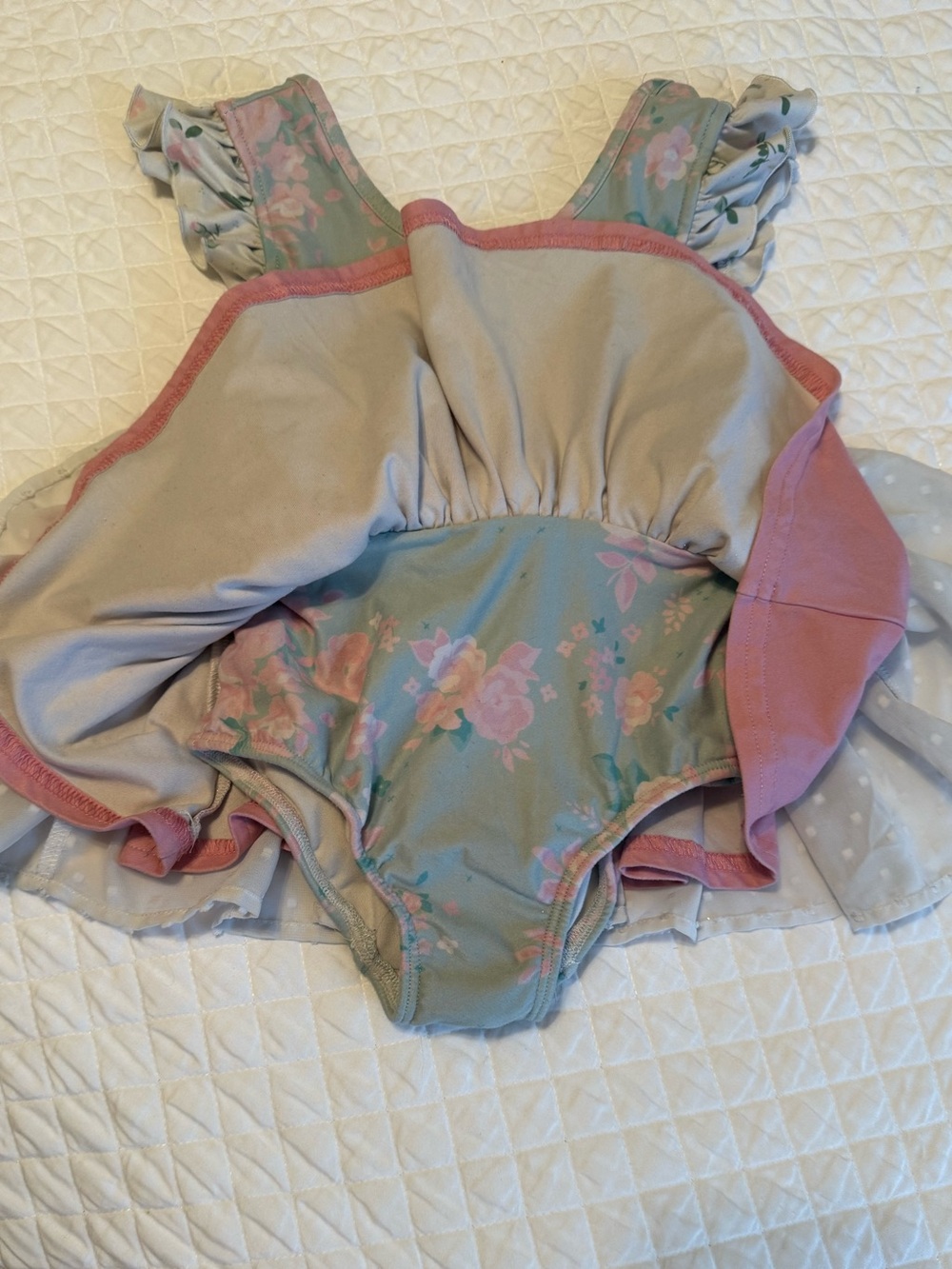 Cheeky Plum ‘Farrah’ Pastel Floral Leotard w/Swiss Dot Layered Twirl Skirt - Picture 3 of 9